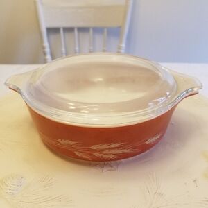 Vintage Pyrex Autumn Harvest 500 ml With Lid Casserole Tab Handles 470 C5 471-B